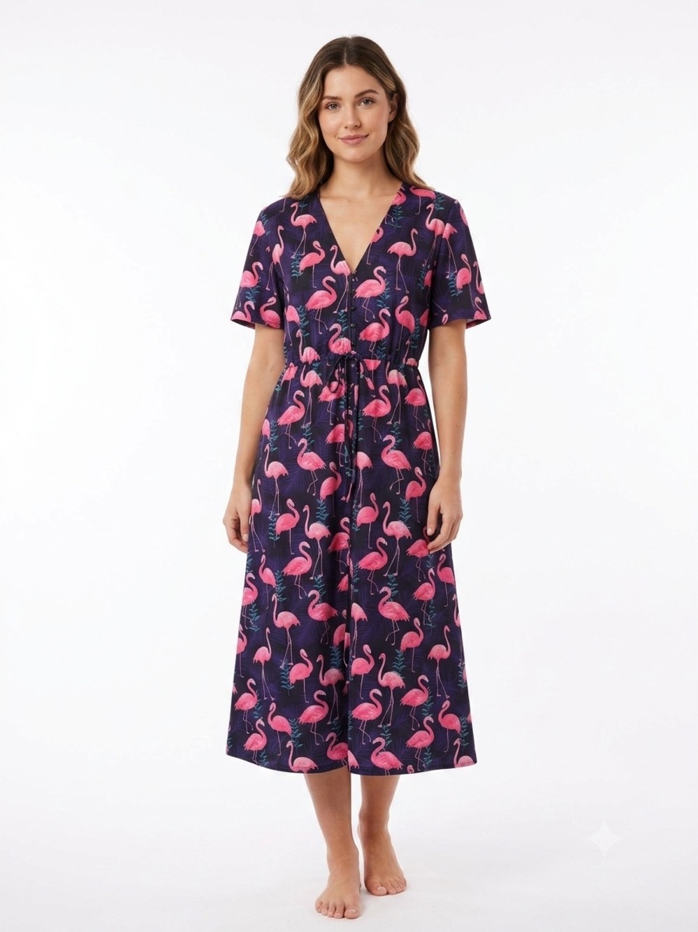 Flamingo Short Sleeve Midi Dress w/Pockets Size 12 Little Party Dress Tropical